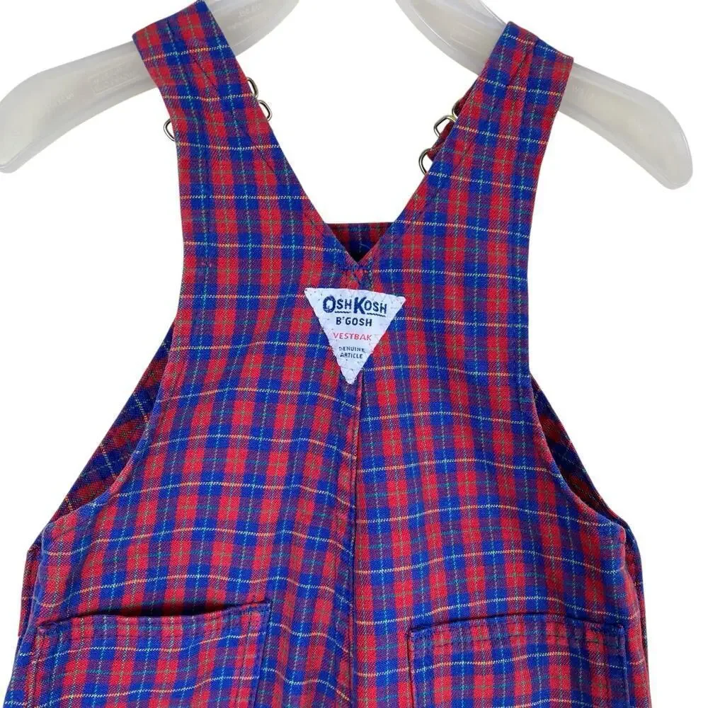 Oshkosh B'Gosh Babys 24 Months Vintage 90s Plaid Overalls Paper Tag Made in USA